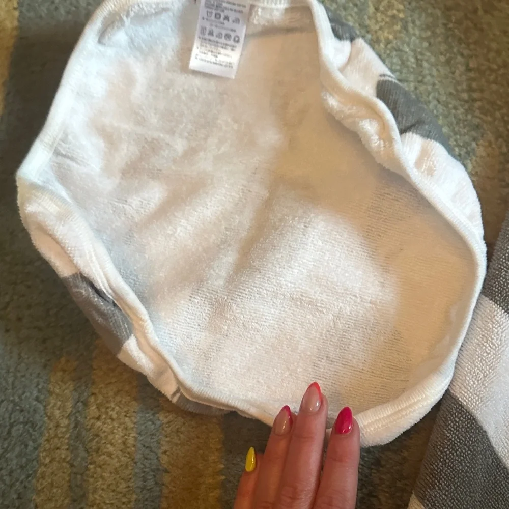 Pottery Barn Kids Gray and White Striped Hooded Towel Set